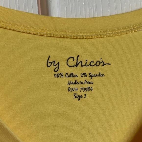 Chico’s Lakota golden yellow cotton spandex blend V-neck elbow sleeve T-shirt XL - Picture 5 of 7
